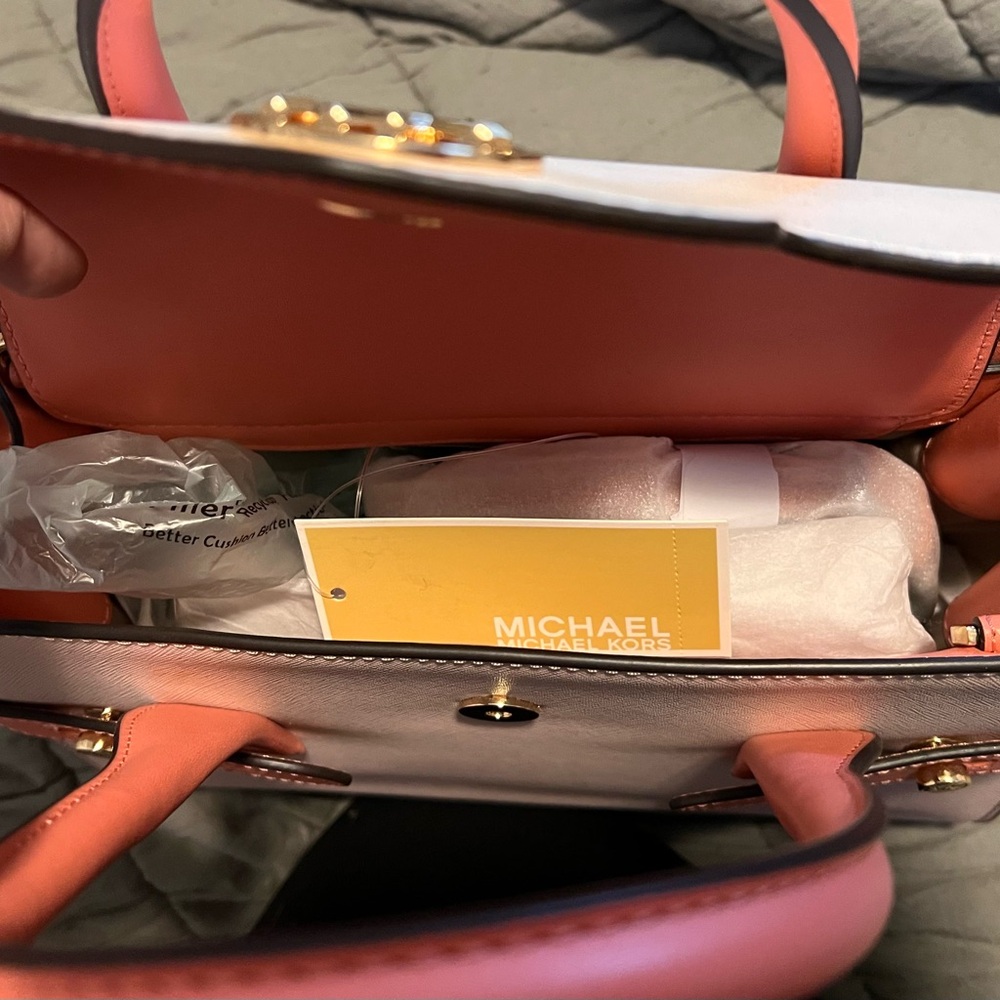 Michael Kors Carmen Medium Satchel - Pink and Tan - Picture 7 of 8
